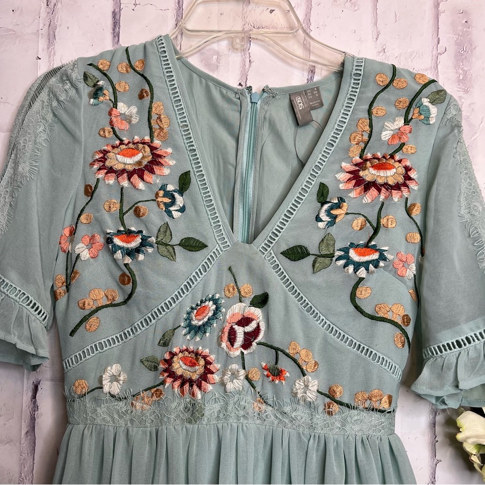 ASOS Blue mint short flower dress in size 2 - Picture 6 of 14
